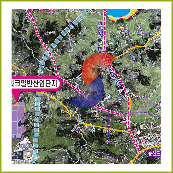 송산그린시티 위성사진 개발계획도 [롤스크린] 156cm × 132cm (中)